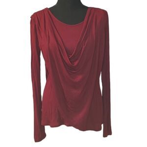 Cabi Drape Front Long Sleeve Burgundy Top Small